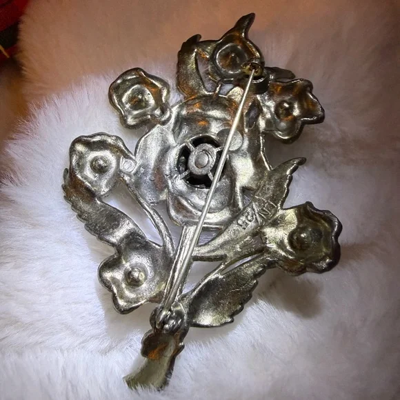 Little Nemo Flower Bunch Amber Rhinestone Bouquet LN/25 Vintage Silver Tone - Picture 9 of 12